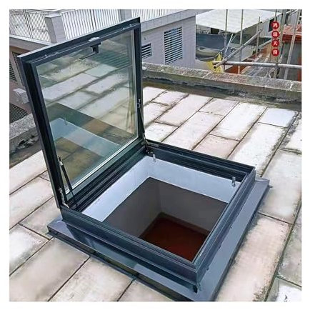 LVLDAWA Tragaluz Salida Techo, Ventana Pozo Iluminación Vidrio Templado Apertura 80° para Techo Plano, Trampilla Mantenimiento Aluminio Ventilación Manual Áticos Interiores