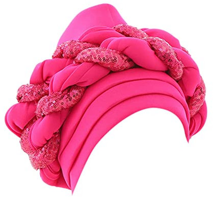 Hunpta Hut Rohling Mode Frauen Friesen Zopf Hut Muslimische Rüschen Wickelmütze Schlafmützen Satin gefütterte Haarhauben Schlapphut Herren (Hot Pink, One Size)