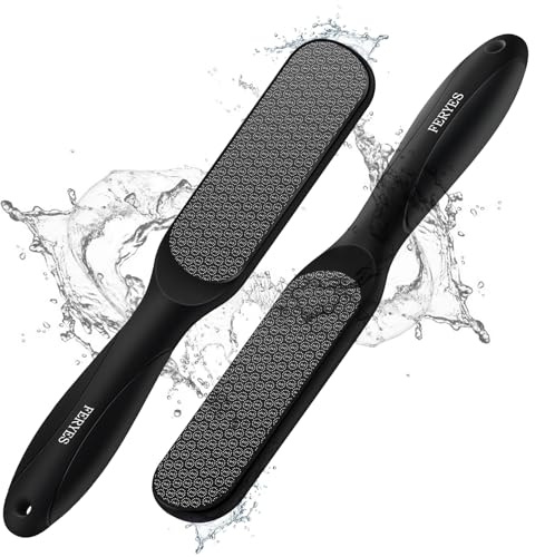 FERYES Lima per piedi in vetro bifacciale - Spazzola per piedi con manico lungo per pelle morta, riparazione del tallone screpolato, strumenti per pedicure per rimozione calli, raschietto per piedi in
