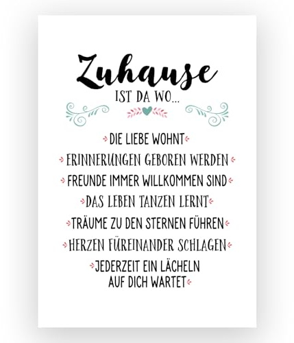 TypeStoff Kunstdruck, Poster mit Spruch - Zuhause - Typografie-Bild auf hochwertigem Karton - Plakat, Druck, Print, Wandbild zum Thema Familie, Liebe und Geborgenheit - KD-00317-M