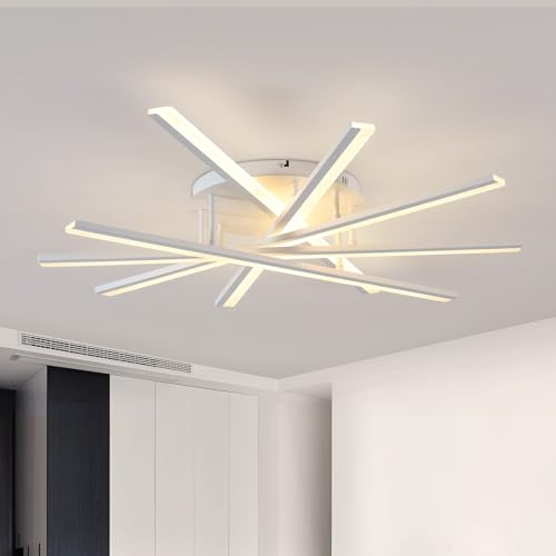 minifair LED Deckenleuchte Moderne Dimmbare Deckenleuchten Dekorative Deckenlampen Mehrkopf Deckenlampe mit Fernbedienung Geeignet für Wohnzimmer Schlafzimmer Esszimmer Küche 5Lichtleisten Weiß
