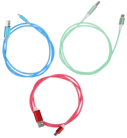SHINEOFI 3 Pack Led Flowing Type C Charging Cables Watermelon Red Green Usb Fast Charger Compatible with Smartphones Tablets Visible Light up Design