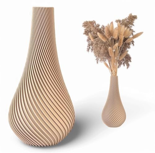 Kunstblumen Vase unzerbrechlich 20 cm, modern, Vase beige, Home Deko, Boho, Riffelung
