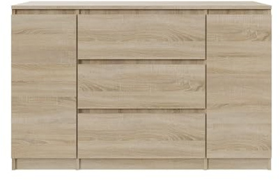SoDREAMER Kommode 2 Türen 3 Schubladen 120 cm| Farbe: Sonoma-Eiche, Ideal für Schlafzimmer, Wohnzimmer, Kinderzimmer und Büro | Große geräumige Kommode | 120x75x40 cm