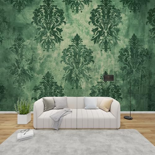 QEODAH Fototapete Grün Damast Schlafzimmer, 3D Tapete Vintage Barock, Vliestapete Smaragdgrün, Tapeten Wohnzimmer Muster, Ornamenten Modern Wand Deko Kinderzimmer, Wandtapete, Mustertapete 100x70 cm