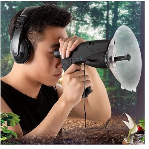 Microfono Direzionale Parabolico, Dispositivo di ascolto parabolico con 8 ingrandimenti e cuffie for l'ascolto degli uccelli, gadget spia bionico for adulti