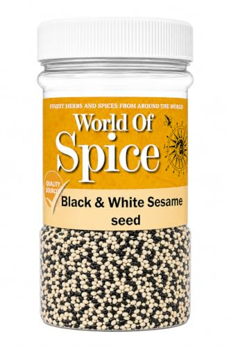 World of Spice Black and White Sesame Seeds Mix 370g Catering Size Jar – Premium Black and White Sesame Seed Seasoning for Cooking - Home Cooks, Professional Chefs & Commercial Kitchens