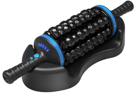Amagogo Rolling Percussive Massage Machine Elektrisches Massagegerät, Rutschfester Griff, Wiederaufladbar, 5 Stufen einstellbar für Körper und Nacken, Schwarz Blau