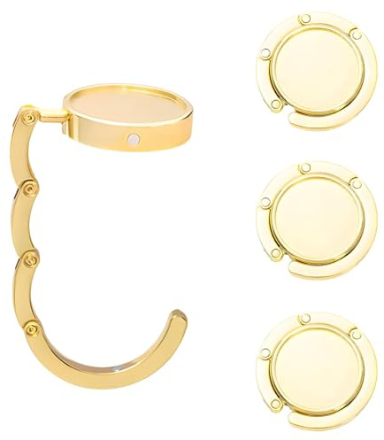 MYRLOFT 4 Pack Handbag Hooks for Tables, Foldable Purse Hook Table Bag Holders with Non-Slip Grip, Portable Handbag Hangers for Restaurant, Café, Desk and Office, Gold