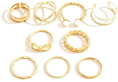 Oxxggkao 9 Stücke Vintage Stapelbare Ringe Set Böhmian Gold Joint Finger Band Verstellbares Offenes Ringschmuck Geschenk Knöchel Stapelbares Set Für Women Teen Girls