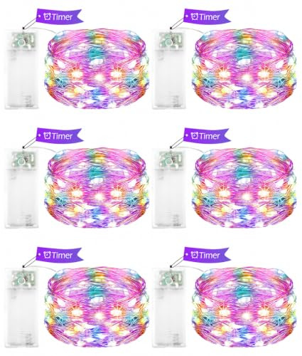 ENLACE 6 Stück LED Lichterkette Batterie mit Timer, 3M 30 LED Kupferdraht Lichterkette Innen Batteriebetrieben, Bunt Micro Lichterketten für Weihnachten, Halloween, Hochzeit, Innen, Party Deko