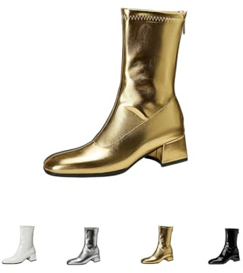Stivaletti Da Donna in Pelle Verniciata, Eleganti Stivali Casual Con Testa Quadrata E Tacco A Blocco Cerniera Posteriore Stivaletti Alla Moda Con Tacco Medio Stivali Equitazione