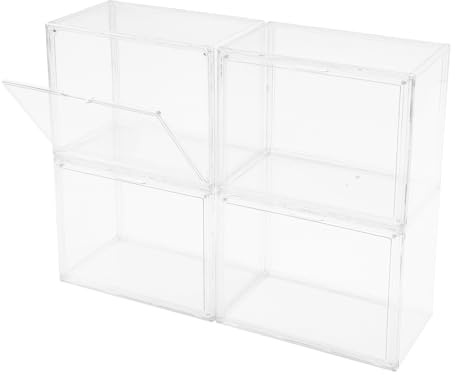 MIIWWOWO 4PCS Stackable Clear Acrylic Display Boxes - 36 x 27 x 23 cm - Plastic Storage Organizer Box with Magnetic Door for Handbag Purse Clutch Wallet Book Toys