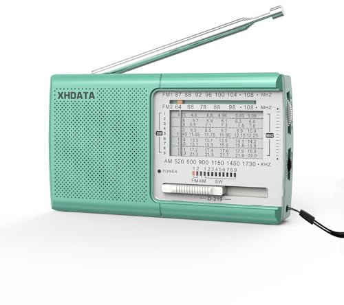 XHDATA D219 - Radio Portatile Retro, FM/AM/SW, Batteria Operata, Ideale per Casa, Campeggio, Escursionismo - Verde
