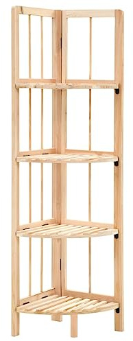 Qnhdfrt Corner Shelf Cedar Wood 27x27x110 cm Beige Folding Tall Bookcase for Living Room, Bathroom & Corridor, Slim Storage Unit with 4 Tiers