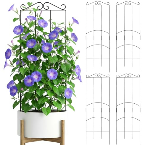 The Fellie 4 Pack Garden Trellis for Climbing Plants Outdoor/Indoor, 82cm Metal Heavy-Duty Rustproof Lattices Grid Trellis for Potted Plants Ivy Pothos Monstera Hoya Flower Vine, Black