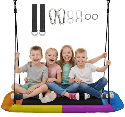 AIYAPLAY Nestschaukel Höhenverstellbar Hängeschaukel 148x77 cm Mehrfarbig | Bis Zu 300kg, Gartenschaukel mit Verstellbarer Seile, Tellerschaukel, für 3-8 Jahre Kinder, für Outdoor & Indoor