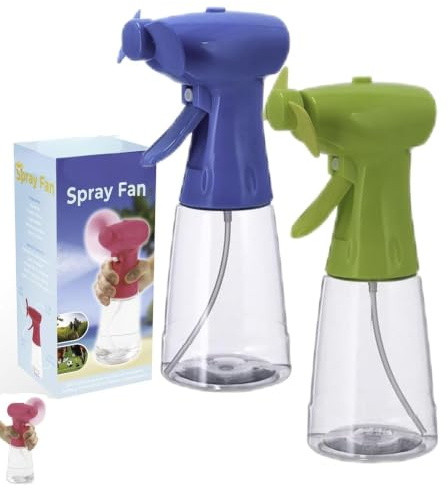 Xujemolp 2PCS Water Mist Spray Fan, Handheld Fan With Water Mist Spray, Portable WaterSpray Fans With Bottle, Sprays Bottle Cooling Fans, For BBQ, Beach, Camping, Sports Events, Office (green+blue)
