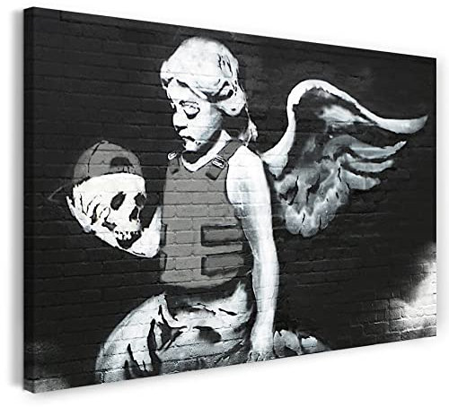 Printed Paintings Leinwand (120x80cm): Banksy - Engel mit Totenkopf Death Angel Street Art Graffi
