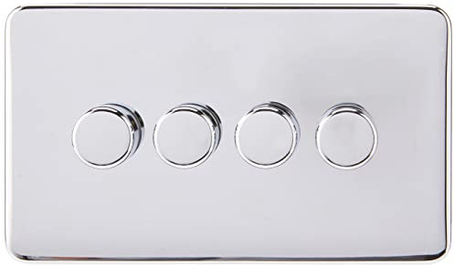 Schneider Electric Lisse Screwless Deco - 4 Gang Universal 2 Way Dimmer Light Switch, 250W/VA, GGBL6042CPCS, Polished Chrome