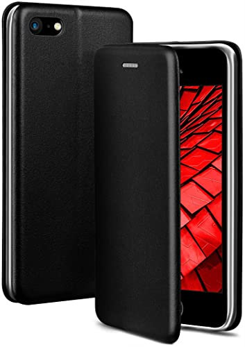 ONEFLOW Business Case für iPhone 5s / 5 / SE (2016) Handyhülle klappbar mit Standfunktion, Klapphülle Flipcase Cover Dünn, PU Leder Hülle mit Kartenfach, 360 Grad Schutzhülle, Schwarz