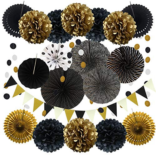 ZERODECO Party Dekoration Papier-Bommeln, Aufhängen Fächer, Dreieckige Wimpel und hängende Glitter Punkt Papier Girlande für Party Hochzeit Geburtstag Festival Weihnachten Karneval 21 Stück