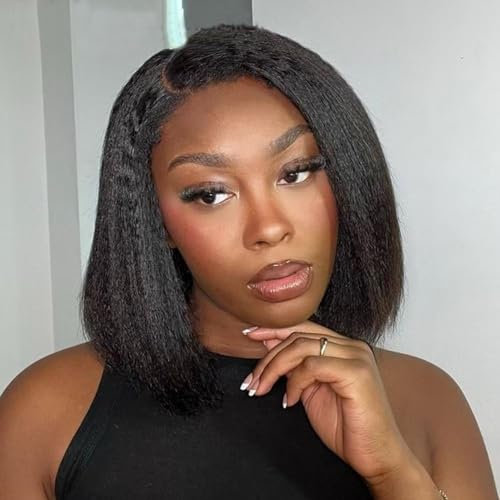 BIPLE Wig Cap Perücke, brasilianisches Haar, langes Haar, Yaki Kinkycurly – Perücke für Damen, natürlich, 12 Zoll