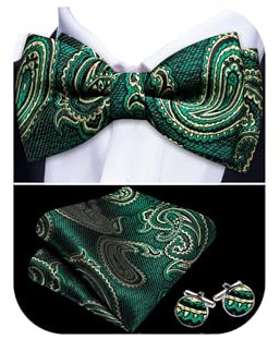 Barry.Wang Cravatte Uomo Seta Paisley floreale Fazzoletto e Gemelli per Festa di Matrimonio | Papillon da uomo, set di gemelli quadrati tascabili, formali, casual, matrimoni, feste, balli, lauree, festival, classici