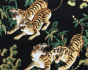 Fat Quarter Oriental Tiger Cotton Quilting Fabric Metallic Sevenberry Black