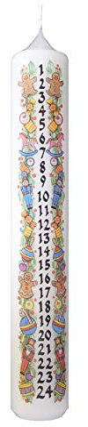 Meissner-Handel - Auswahl - Weihnachtskerze/Adventskerze/Adventskalender 4 x 24 cm weiß (001) - jeden Tag EIN Stückchen abbrennen - Auswahl Motiv Unparfümiert