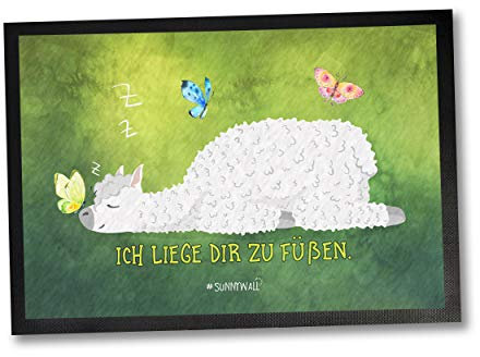 Sunnywall 50 x 35 | 60 x 40 | 75 x 50 cm Alpaka L-lama Schmetterling - Ich Liege Dir zu Füßen Einweihungsgeschenk Geschenk für Einweihung Fußabtreter Türmatte (60 x 40 cm)