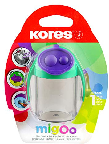 Kores - Double Hole Pencil Sharpener - MigOo Sharpener with Container - Back to School Supplies, Office Supplies, Cute Stationery - Pack of 1 in Assorted Colours