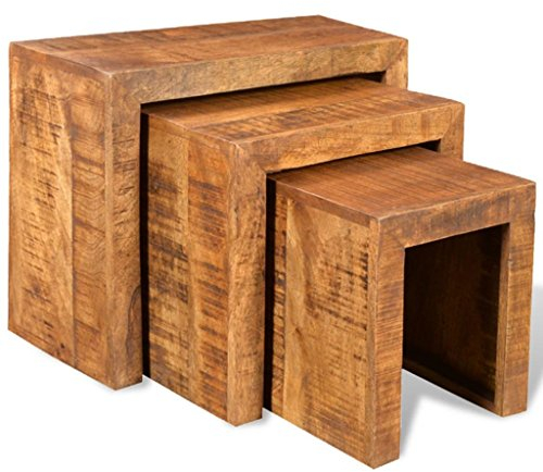 Tidyard 3-teilige Satztisch-Set Dreisatztische Beistelltische Couchtische Tische aus Massivholz Mango