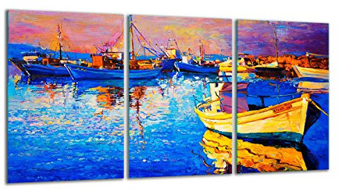 TMK | Plaque de protection anti-éclaboussures en verre trempé, planche à découper en verre, 3 pièces, 90 x 52 cm, pour cuisinières vitrocéramiques et induction, image de bateau