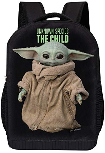 STAR WARS BLACK MANDALORIAN BACKPACK - STAR WARS 18 INCH AIR MESH PADDED BAG (The Child Unknown Species)