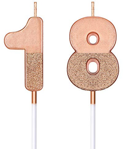 BBTO 18th Birthday Candles Glitter Cake Numeral Candles 18th Birthday Cake Topper Decoration for Birthday Wedding Anniversary Celebration Favor, Rose Gold