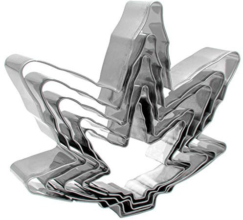 Antallcky Marihuana Pot Leaf Cookie Cutter Set of 5 Pack Maple Cannabis Hemb Weed Leaf Stainless Steel Biscuit Molds Fondant Cookie Cutter Set Pastry Mold Joint Bud-1 Inch Depth