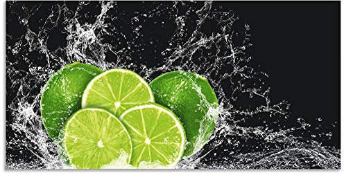 ARTland Wanddeko Wandbild Alu Verbundplatte für Innen & Outdoor Bild 100x50 cm Querformat Obst Früchte Limette im Wasser Küchenbilder Essen Lebensmittel H9KL