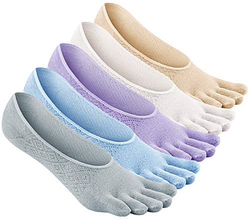 ZAKASA Calcetines con punta para mujer 5 pares de calcetines de algodón con cinco dedos para deportes, correr, caminar, coloridos EU 35-41