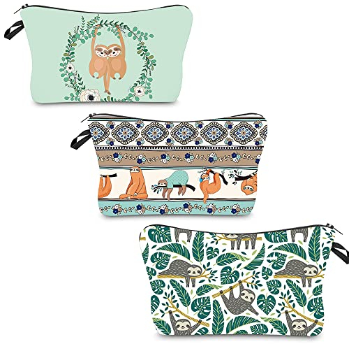 3 Stück Faultier Schminktasche, Klein Schminktasche, Mini Kulturbeutel Reise, Klein Kosmetiktasche, Süßes Faultier, Multifunktions, Wasserdicht, für Kosmetik, Kleingeld, Karten, Schlüssel