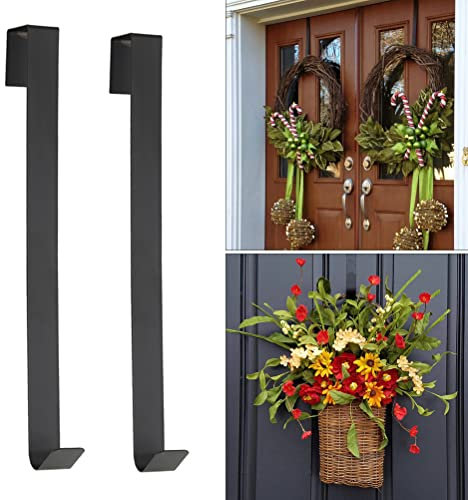 FUKEA Wreath Hanger for Front Door, 2PCS Metal Wreath Hanger Black, Christmas Door Wreath for Christmas Door Decor Outdoor
