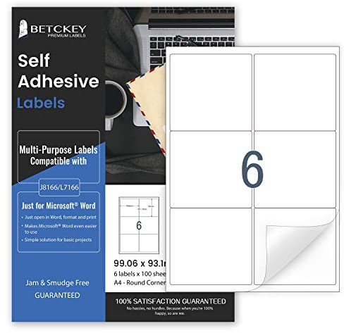 100 Blätter, 99mm x 93mm, Universal Etiketten Selbstklebend Bedruckbar, Sticker Mattes Papier, Aufkleber A4 Kompatibel mit Inkjet & Laser Drucker, 6 Etikett pro Blatt