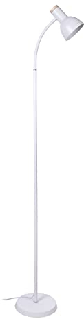 BEL AIR HOME - Lámpara de Pie de Salón Argos Blanco 155 cm - Luz Regulable E-27 en Metal y Madera para Decoración Nórdica y Lectura de Muebles de Hogar (BLANCO)