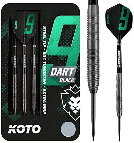 KOTO - 9-Darts Black 90% 23 G, Schwarz, Darts Set inkl. 3 Barrels,Flights + Shafts & Dartwallet, Fester Ringgrip