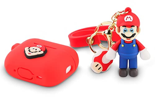 XMBYGY Airpods Pro 2nd Generation Case Cover mit Puppe und Schlüsselanhänger, Cute Skin Design Silikon Ladecase Schutzhülle Zubehör Kompatibel für Airpods Pro 2 Case 2022 (Mario)