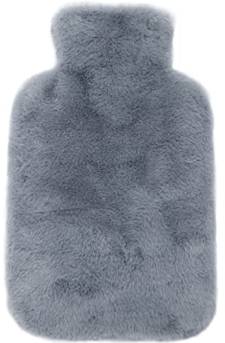 Bakecat Hot Water Bottle Cover - Very Soft Fluffy Cover, 2L, Dark Grey