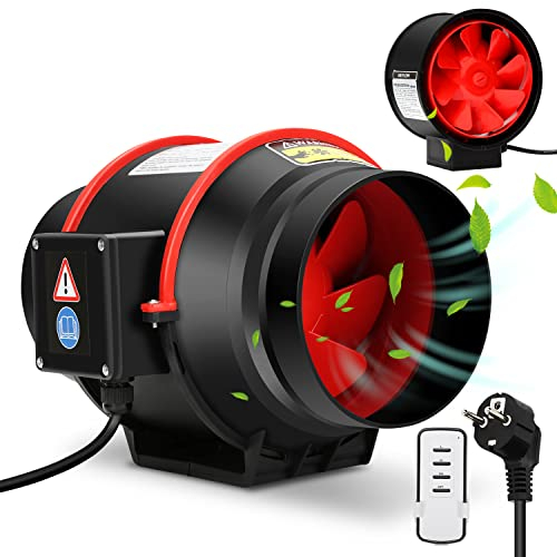 Joparri Ø100mm Rauchabzug Rohrventilator mit Fernbedienung und EU-Stecker, 2-Gang Regler Inline-Abluftventilator 310m³/h, Kanalventilator für Badezimmer, Küche, Gewächshaus