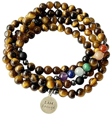 MRXFN Armband Natürliches Tigerauge 108 Armband 7 Chakra Armband 925 Sterling Silber Inspirierendes Anhänger Armband Neujahrsgeschenk Weihnachtsarmband Damenschmuck (Color : I am Enough)