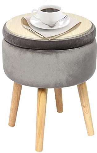 Bonlife Makeup Vanity Stool Side Table,Velvet Storage Footrest Ottoman Stool Seat Toy Box Storage Coffee Table with Wool Legs,Grey,36x36x45cm