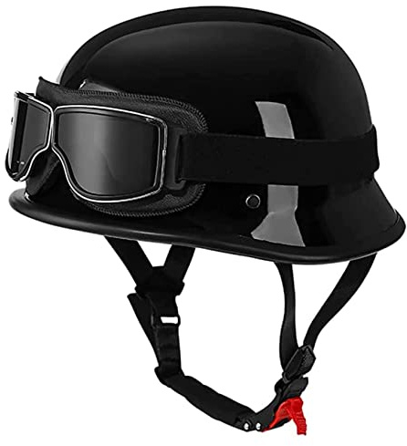 Retro Halbhelm Motorradhelm Deutscher Stil Roller Anti-Collision Helm Mit Persönlichkeit Brille Halbschale Jethelm Für Herren Damen Offenem Helm ECE Zertifizierung